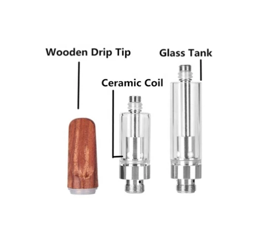 Houten druppeltip zilver vulbare CBD -cartridge, 510 schroefdraad lekbestendige verstuiver met 1,2 ohm keramische spoel voor batterijbox mod & cbd/dikke olievape pen (wegwerp, 1,0 ml, geen nicotine)